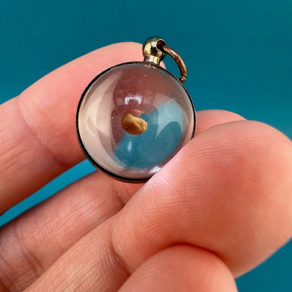 Vintage Glass Orb Pendant Mustard Seed Pools Of Light Gold Tone Religious Charm